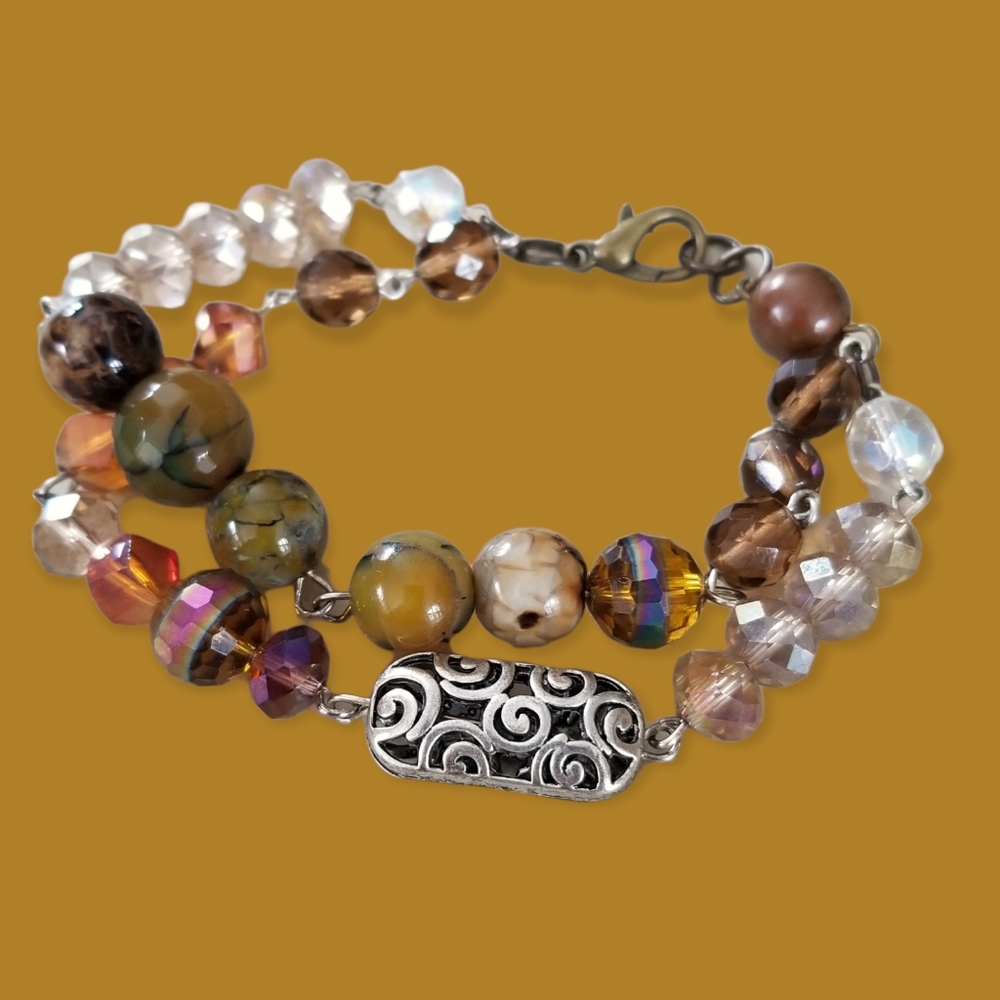 Hand Crafted Multi-Strand Semi-precious Stone and Crystal Beaded Bracelet